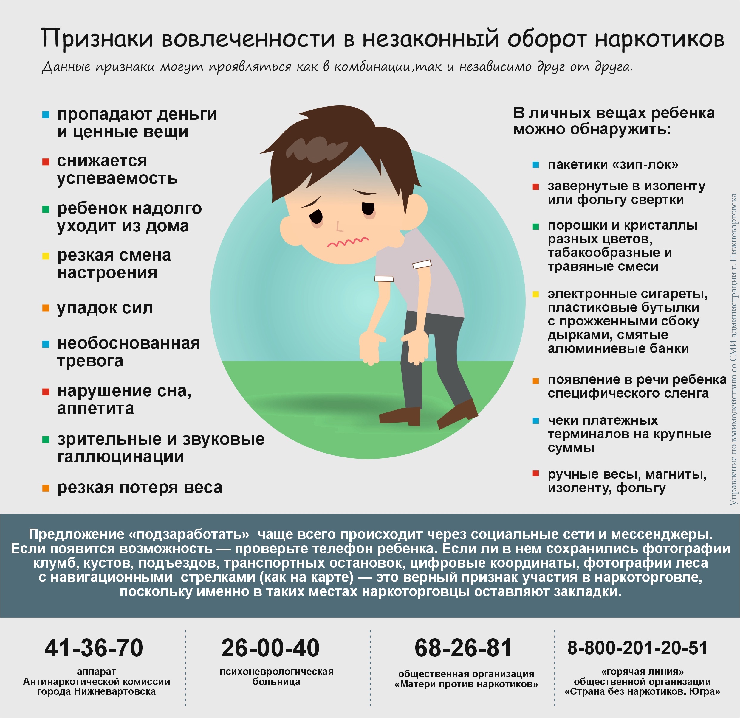 Распространение, употребление и хранение наркотических средств, психотропных веществ, а также новых потенциально опасных психоактивных или одурманивающих веществ влекут за собой административную и уголовную ответственность в России. Наказания варьируются 